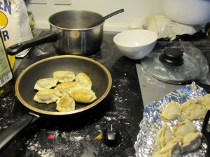Frying the dumplings! I prefer boiled but I didn't have any chilli oil or vinegar at the time.